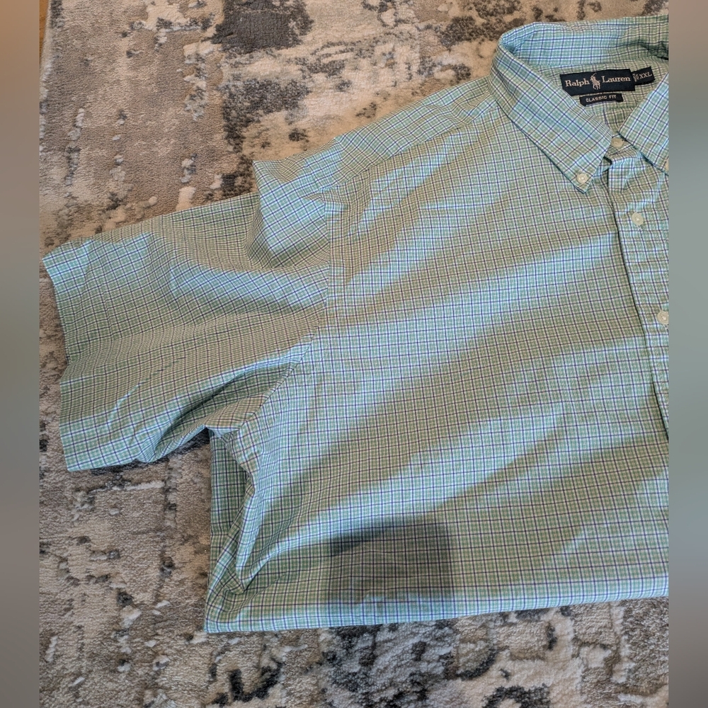 Polo Ralph Lauren Classic Fit Shirt Green Plaid Mens XXL Short Sleeve Button Up - Picture 5 of 14